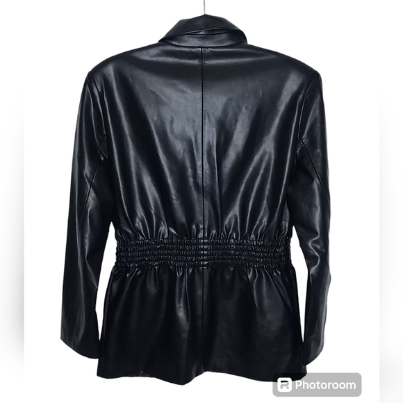 STEVE MADDEN Faux-Leather Frida Smocked Waist Jacket Black Size Medium - Picture 3 of 10